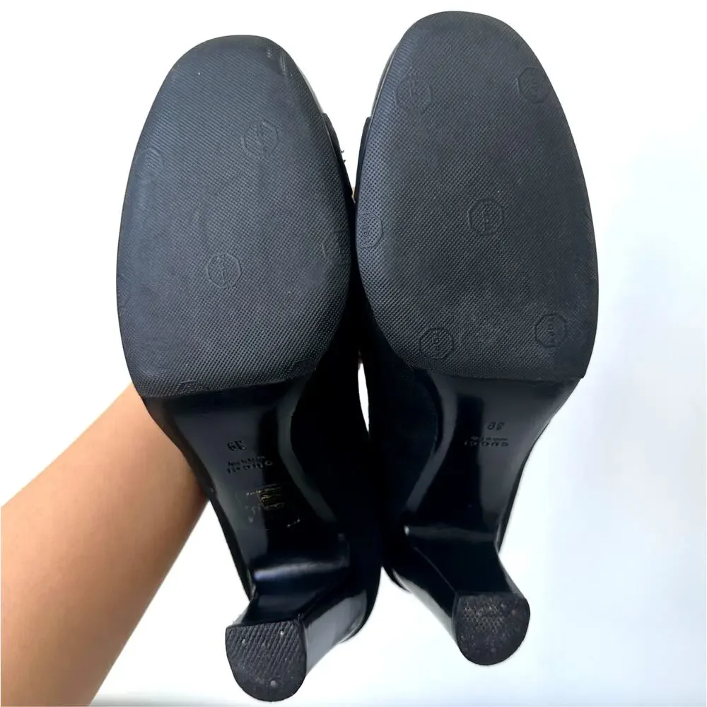 Gucci Classic Black Suede Pumps Bamboo Horsebit Cap Toe IT 39